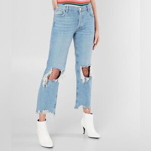 FP We The Free Maggie Straight Jeans Distressed Raw Hem Button Fly Size 27